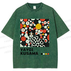 Unisex Yayoi Kusama Cat With Dots Printed Washed Tee