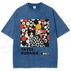 Unisex Yayoi Kusama Cat With Dots Printed Washed Tee