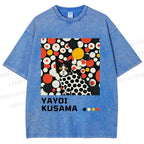 Unisex Yayoi Kusama Cat With Dots Printed Washed Tee