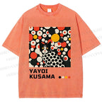 Unisex Yayoi Kusama Cat With Dots Printed Washed Tee