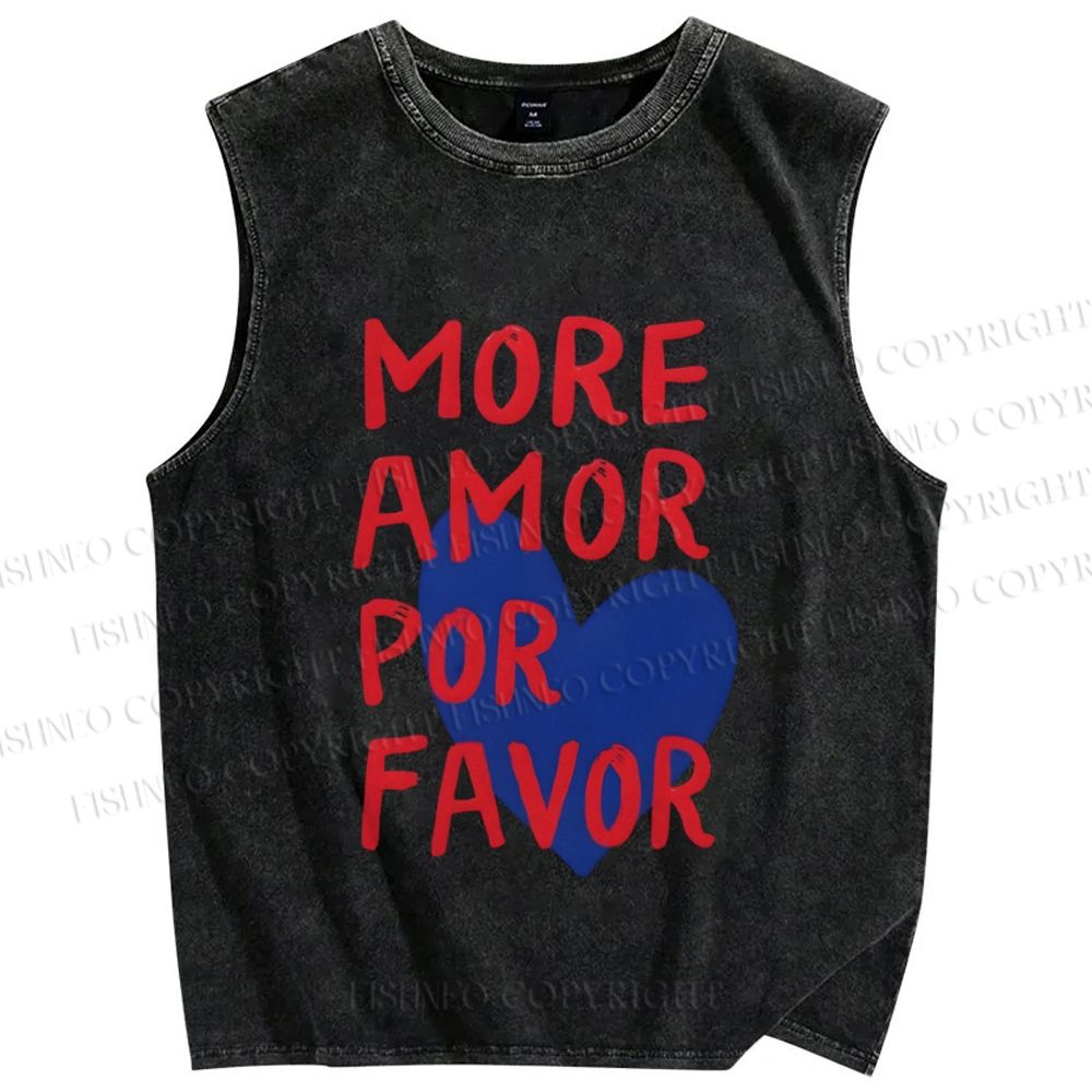 Unisex More Amor Por Favor Printed Washed Tank Top