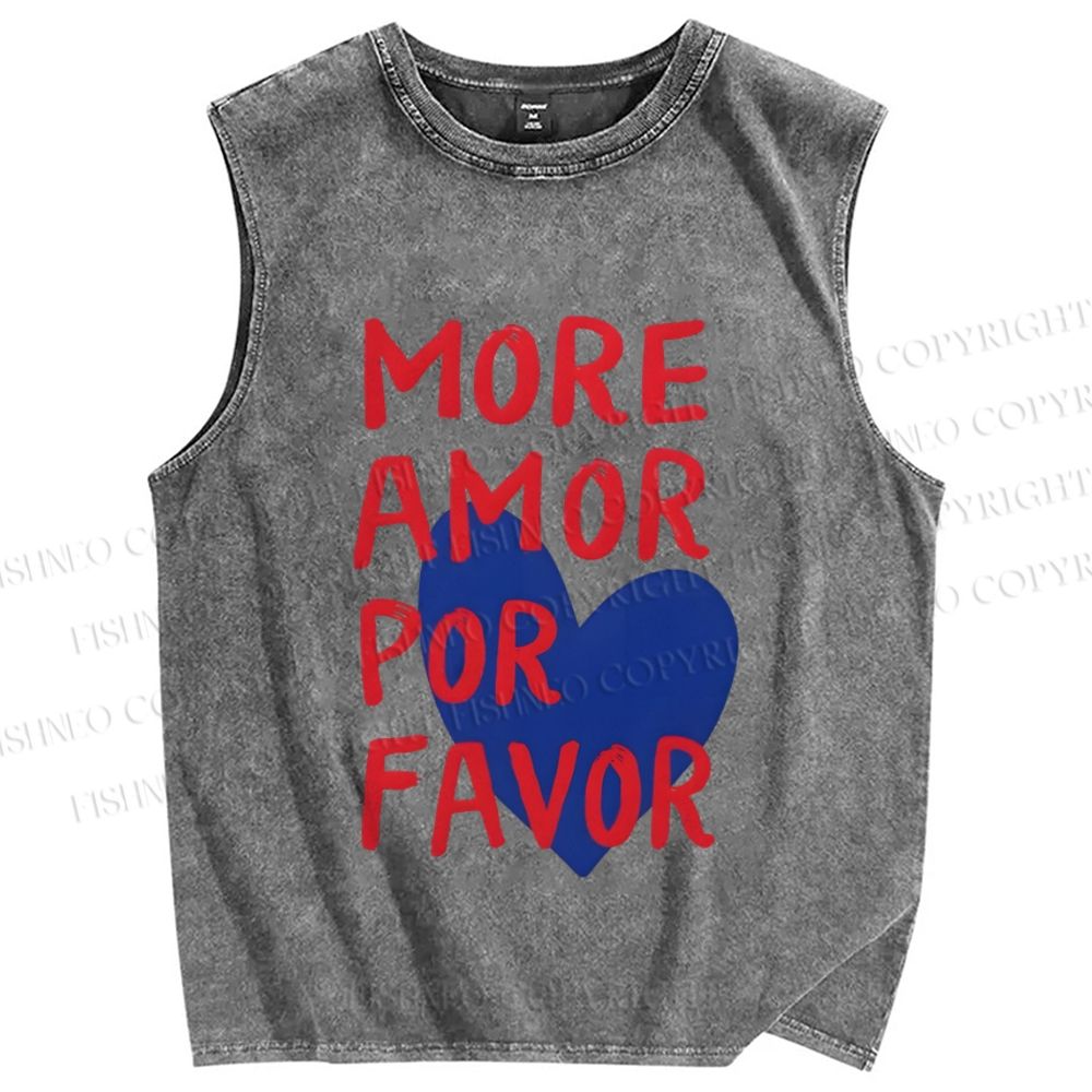 Unisex More Amor Por Favor Printed Washed Tank Top