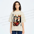 Unisex Artistic Geometric Playing Cards Printed Washed Tee