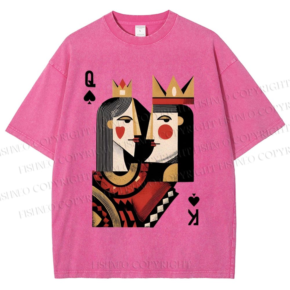 Unisex Artistic Geometric Playing Cards Printed Washed Tee