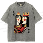 Unisex Artistic Geometric Playing Cards Printed Washed Tee