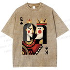 Unisex Artistic Geometric Playing Cards Printed Washed Tee
