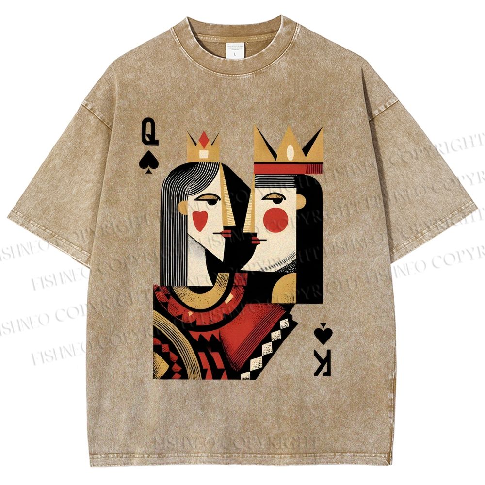 Unisex Artistic Geometric Playing Cards Printed Washed Tee