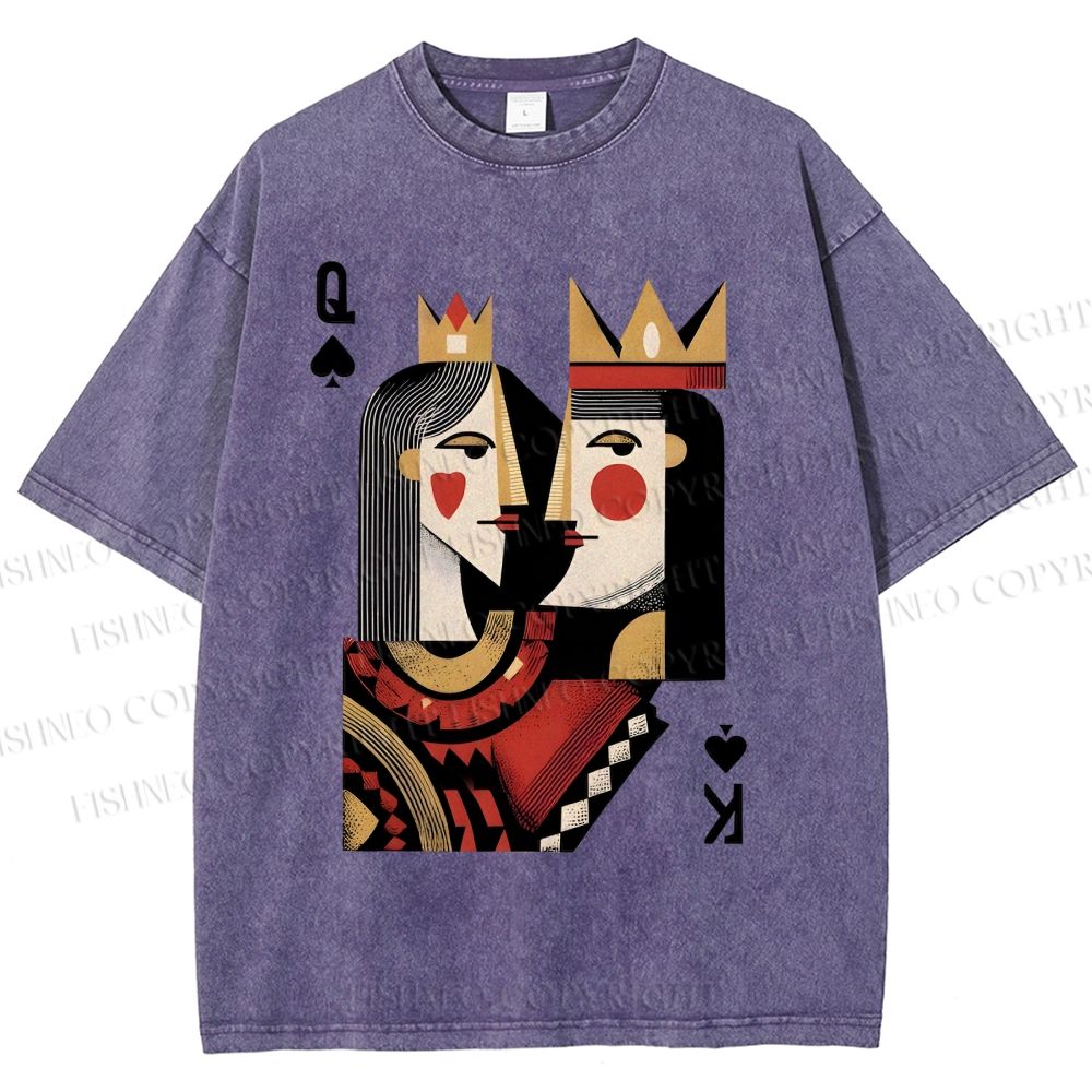 Unisex Artistic Geometric Playing Cards Printed Washed Tee