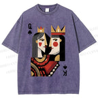 Unisex Artistic Geometric Playing Cards Printed Washed Tee