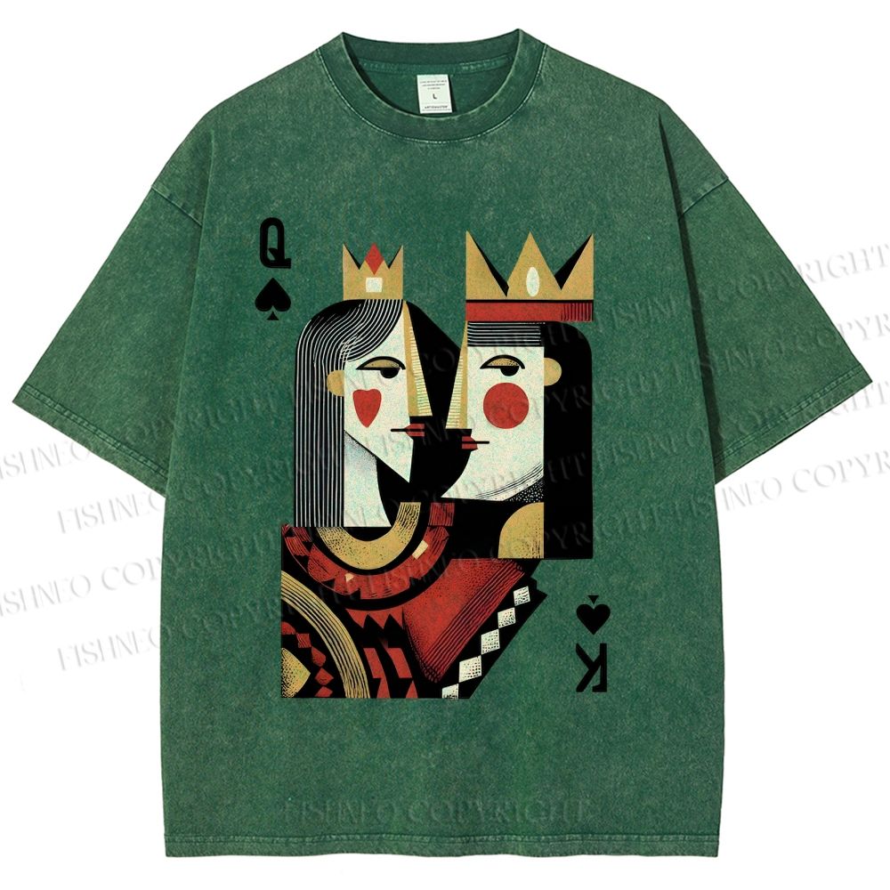 Unisex Artistic Geometric Playing Cards Printed Washed Tee
