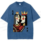 Unisex Artistic Geometric Playing Cards Printed Washed Tee