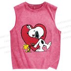Unisex Snoopy Drawing a Heart Printed Washed Tank Top