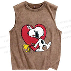 Unisex Snoopy Drawing a Heart Printed Washed Tank Top