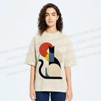 Unisex Colorful Geometric Cat Printed Washed Tee