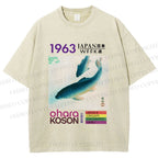 Unisex Blue Koi Fish Japan Week Printed Washed Tee