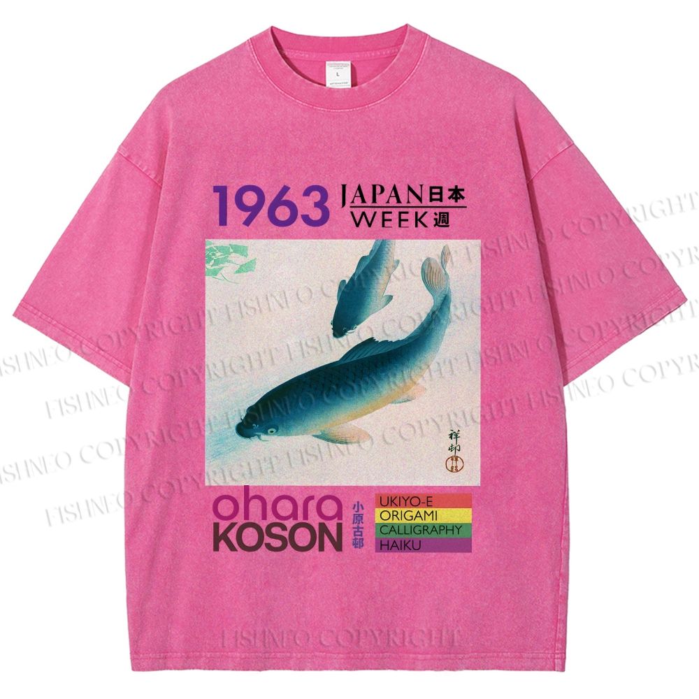 Unisex Blue Koi Fish Japan Week Printed Washed Tee