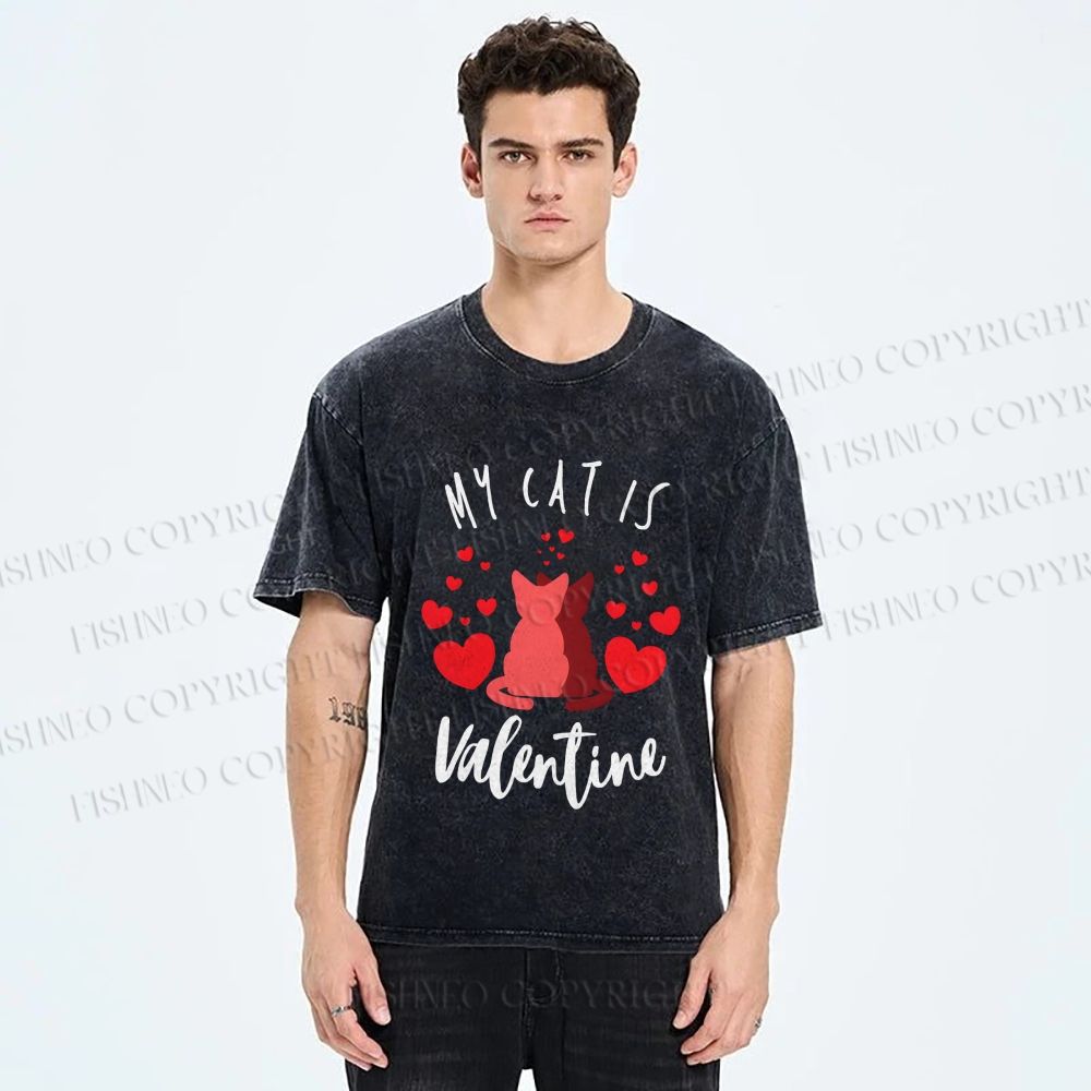 Unisex My Cat Is Valentine Printed Washed Tee