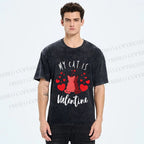 Unisex My Cat Is Valentine Printed Washed Tee
