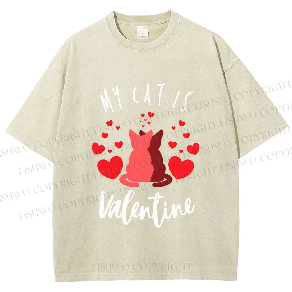 Unisex My Cat Is Valentine Printed Washed Tee