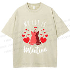 Unisex My Cat Is Valentine Printed Washed Tee