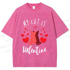 Unisex My Cat Is Valentine Printed Washed Tee