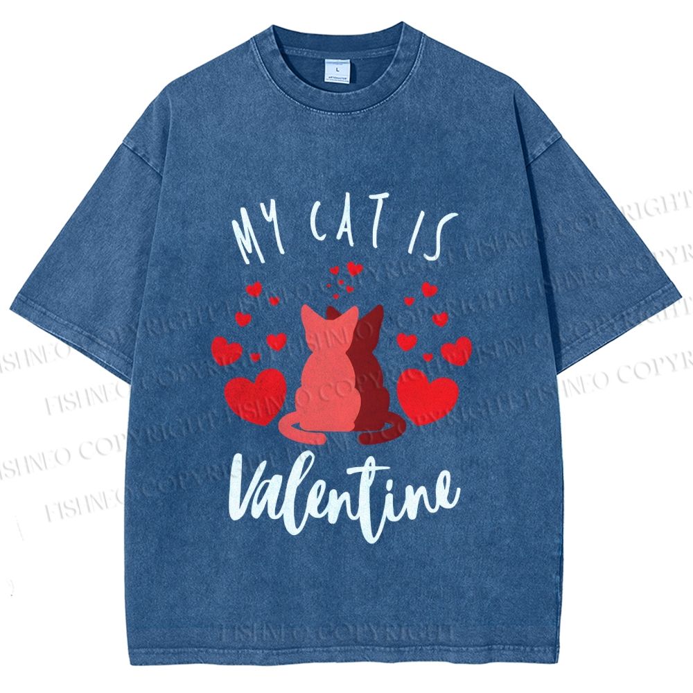 Unisex My Cat Is Valentine Printed Washed Tee