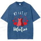Unisex My Cat Is Valentine Printed Washed Tee