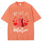 Unisex My Cat Is Valentine Printed Washed Tee