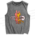 Unisex Hugging Cats And Rabbits Printed Washed Tank Top