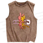 Unisex Hugging Cats And Rabbits Printed Washed Tank Top