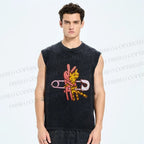 Unisex Hugging Cats And Rabbits Printed Washed Tank Top