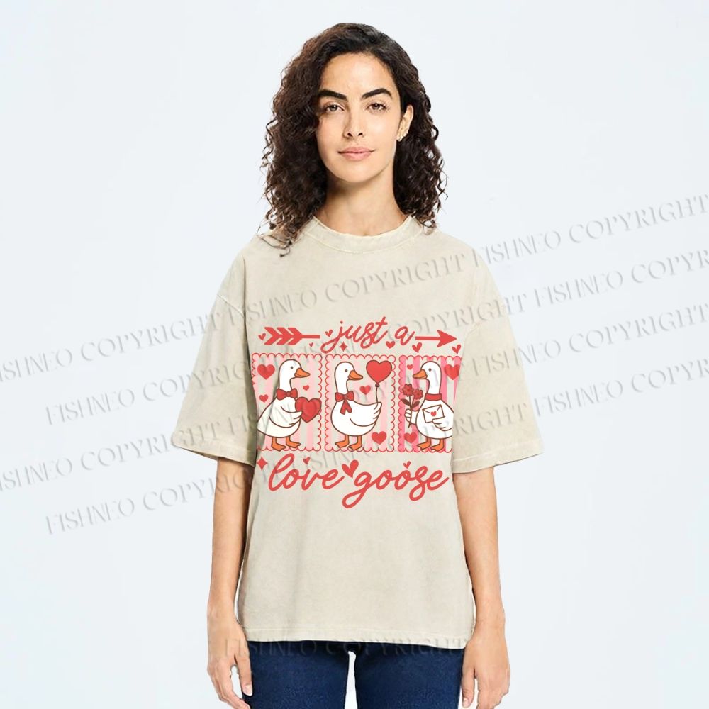 Unisex Just a Love Goose Printed Washed Tee
