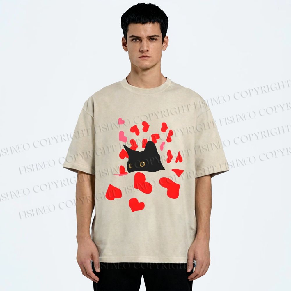 Unisex Love of Cat Printed Washed Tee