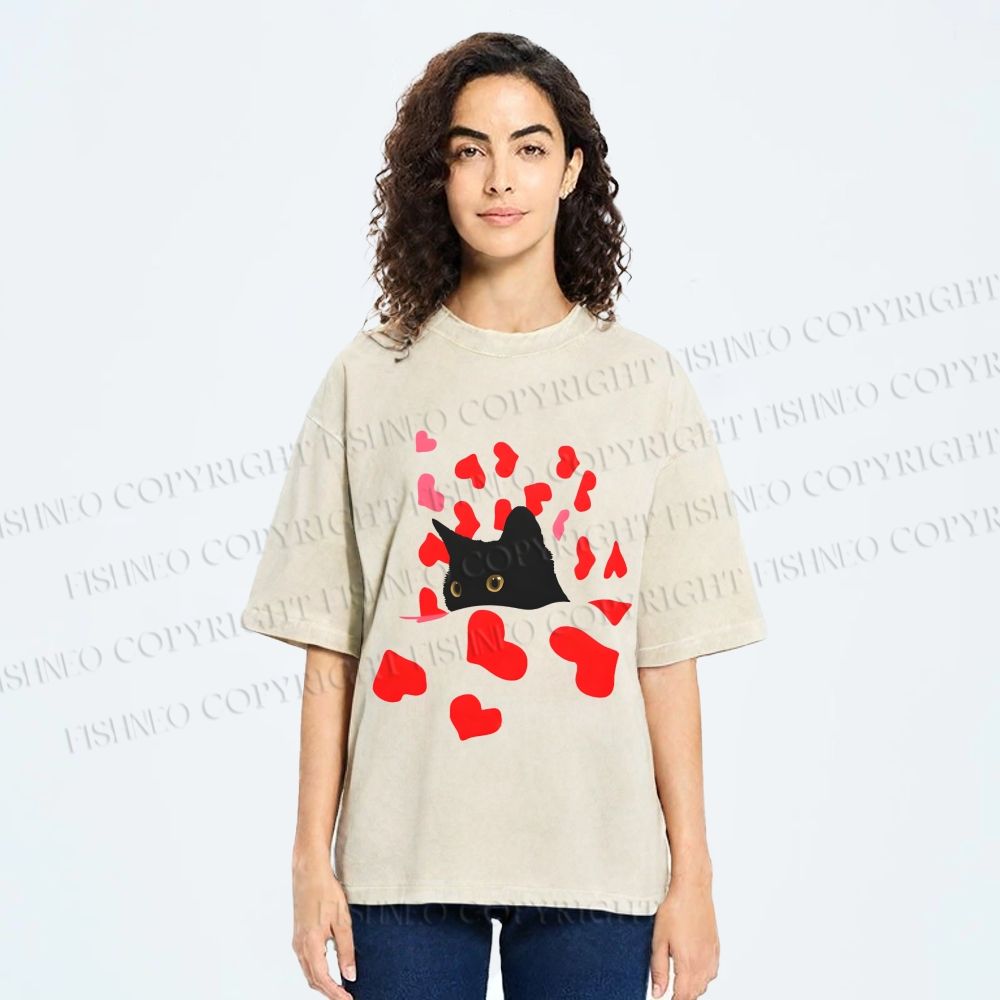 Unisex Love of Cat Printed Washed Tee