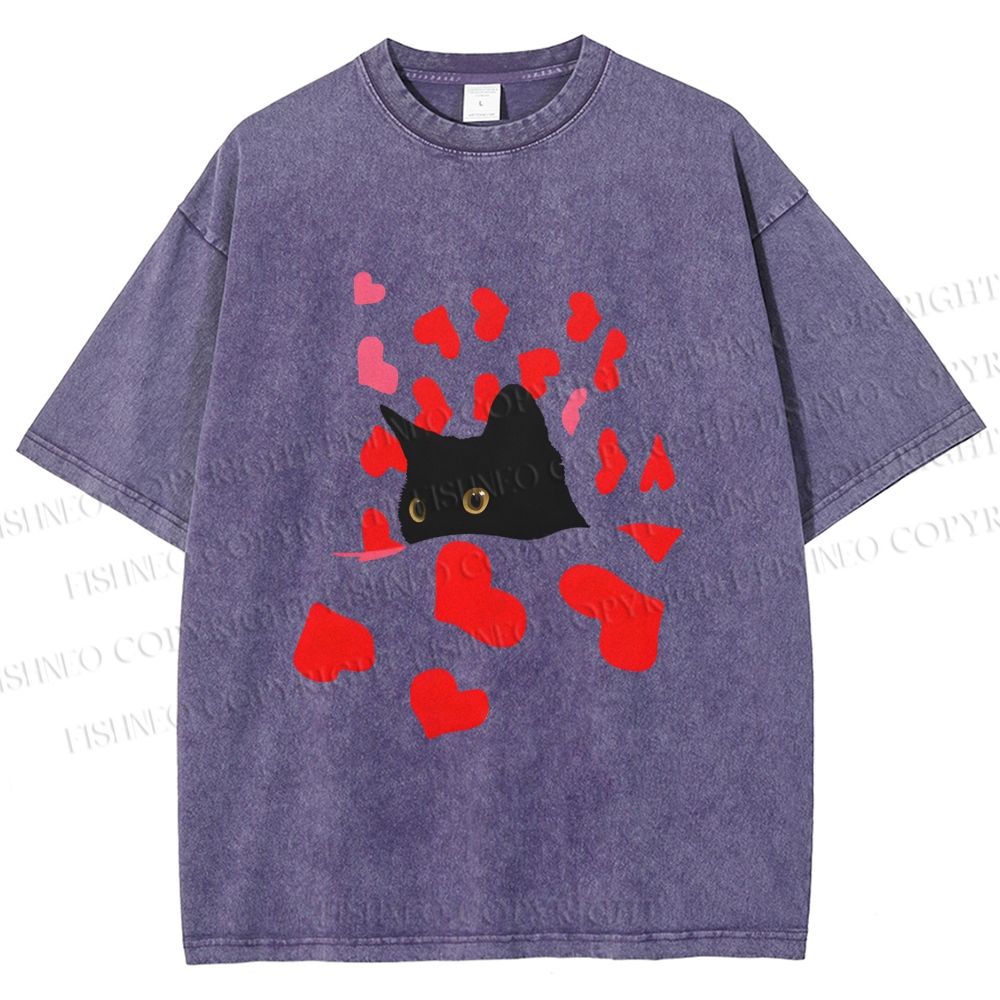 Unisex Love of Cat Printed Washed Tee