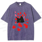 Unisex Love of Cat Printed Washed Tee