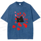 Unisex Love of Cat Printed Washed Tee