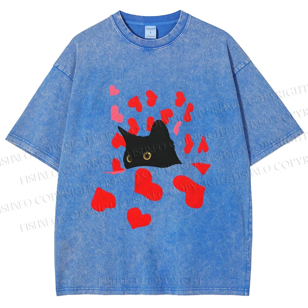 Unisex Love of Cat Printed Washed Tee