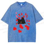 Unisex Love of Cat Printed Washed Tee