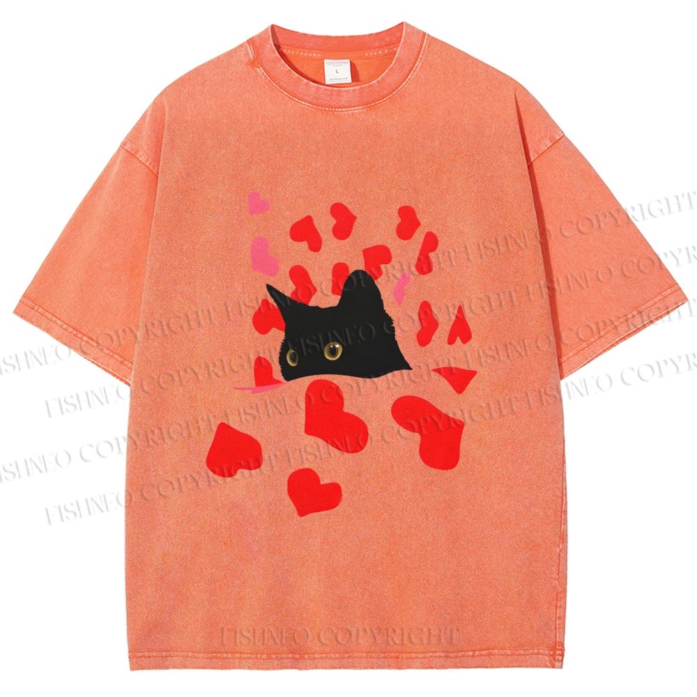 Unisex Love of Cat Printed Washed Tee