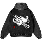 Octopus Vintage Washed Cotton Back Art Hoodie