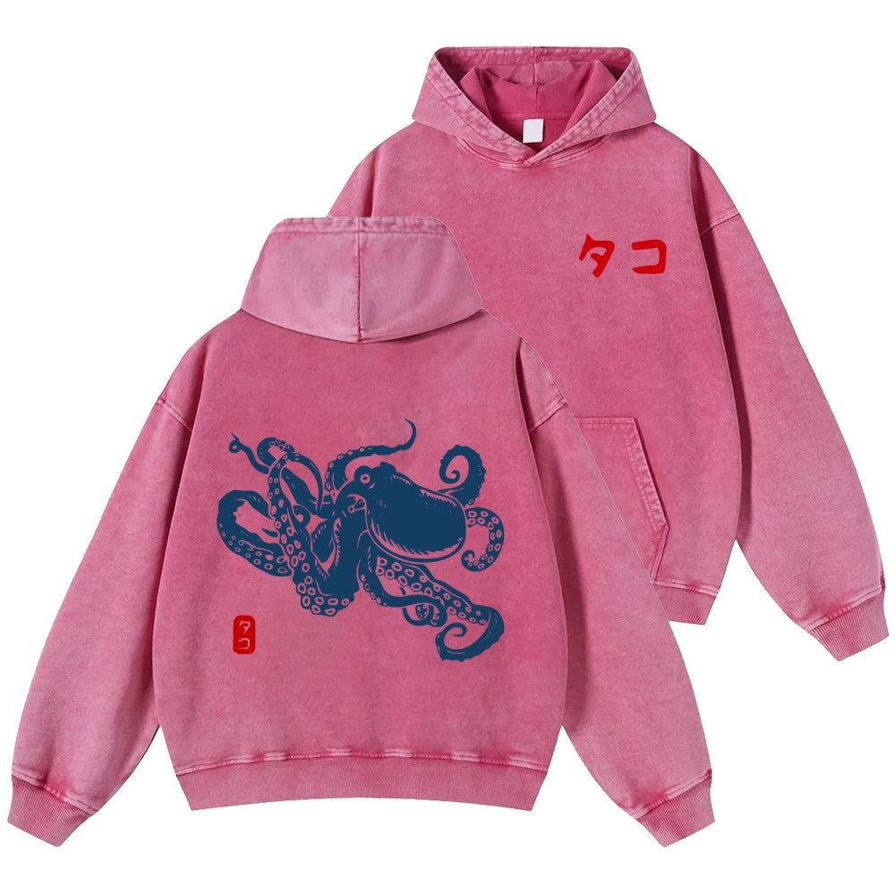 Octopus Vintage Washed Cotton Back Art Hoodie