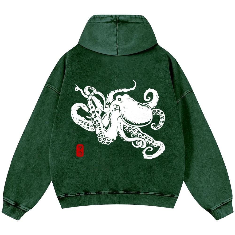 Octopus Vintage Washed Cotton Back Art Hoodie