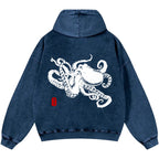Octopus Vintage Washed Cotton Back Art Hoodie