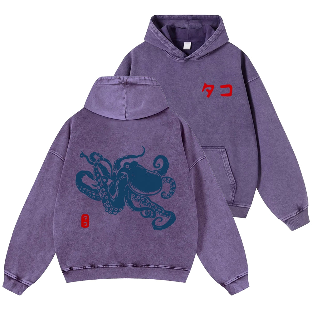 Octopus Vintage Washed Cotton Back Art Hoodie