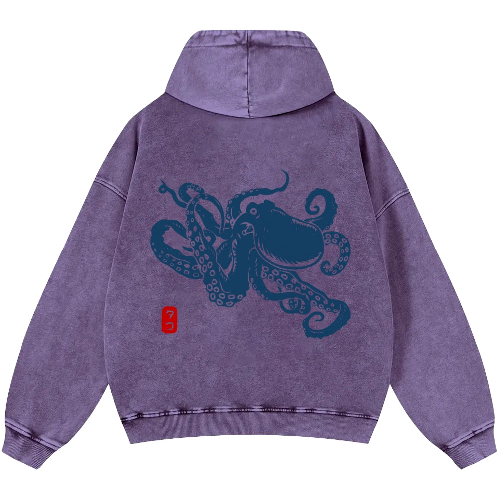 Octopus Vintage Washed Cotton Back Art Hoodie