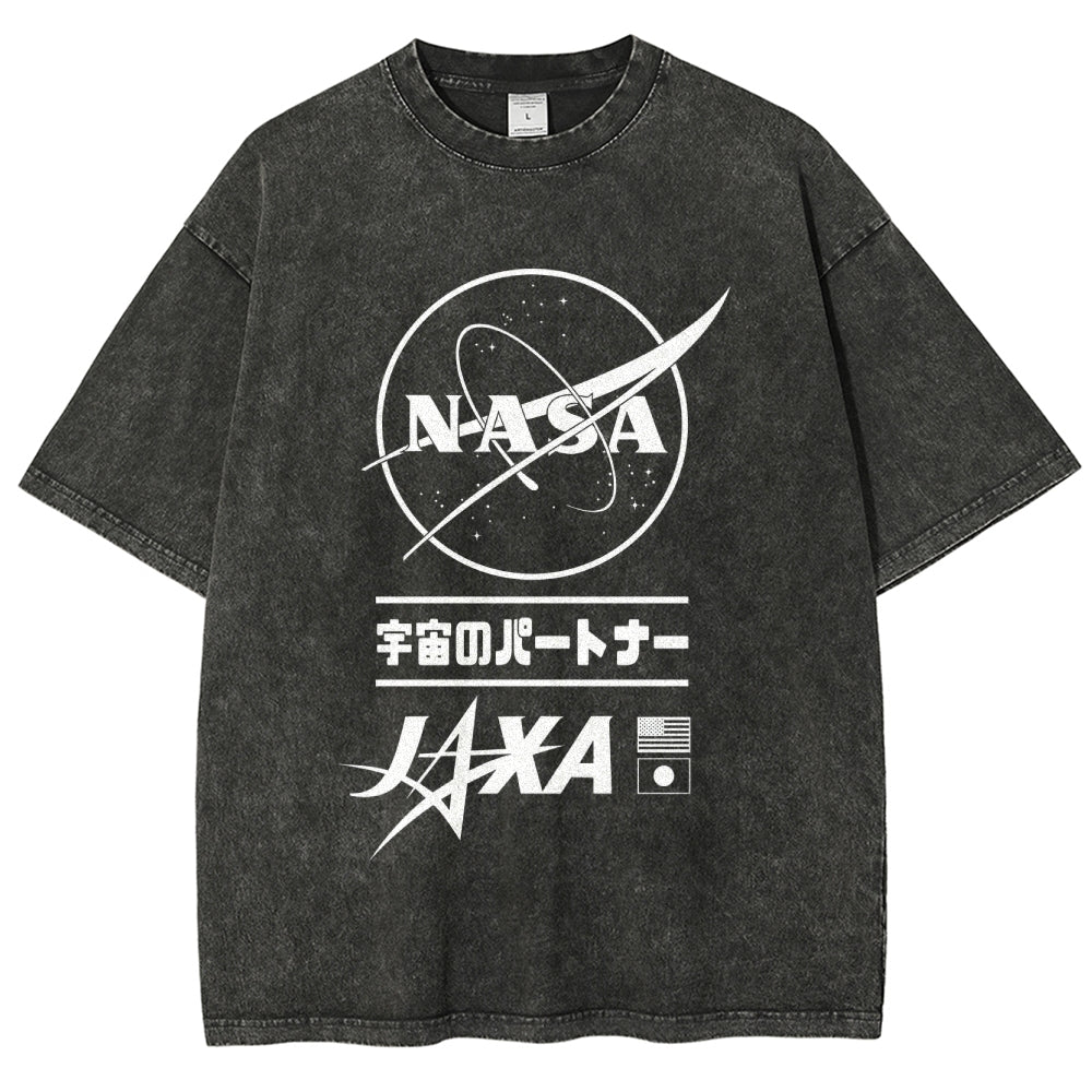 NASA JAXA Space Partners Universe Vintage Wash Japanese Design T-Shirt