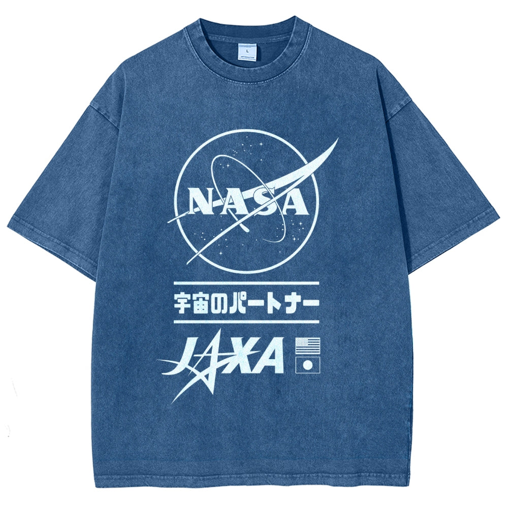 NASA JAXA Space Partners Universe Vintage Wash Japanese Design T-Shirt