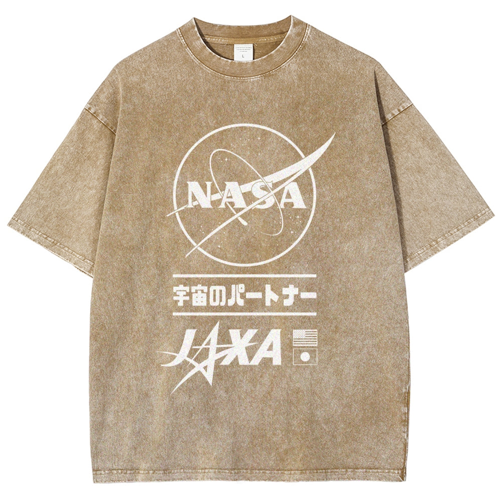 NASA JAXA Space Partners Universe Vintage Wash Japanese Design T-Shirt
