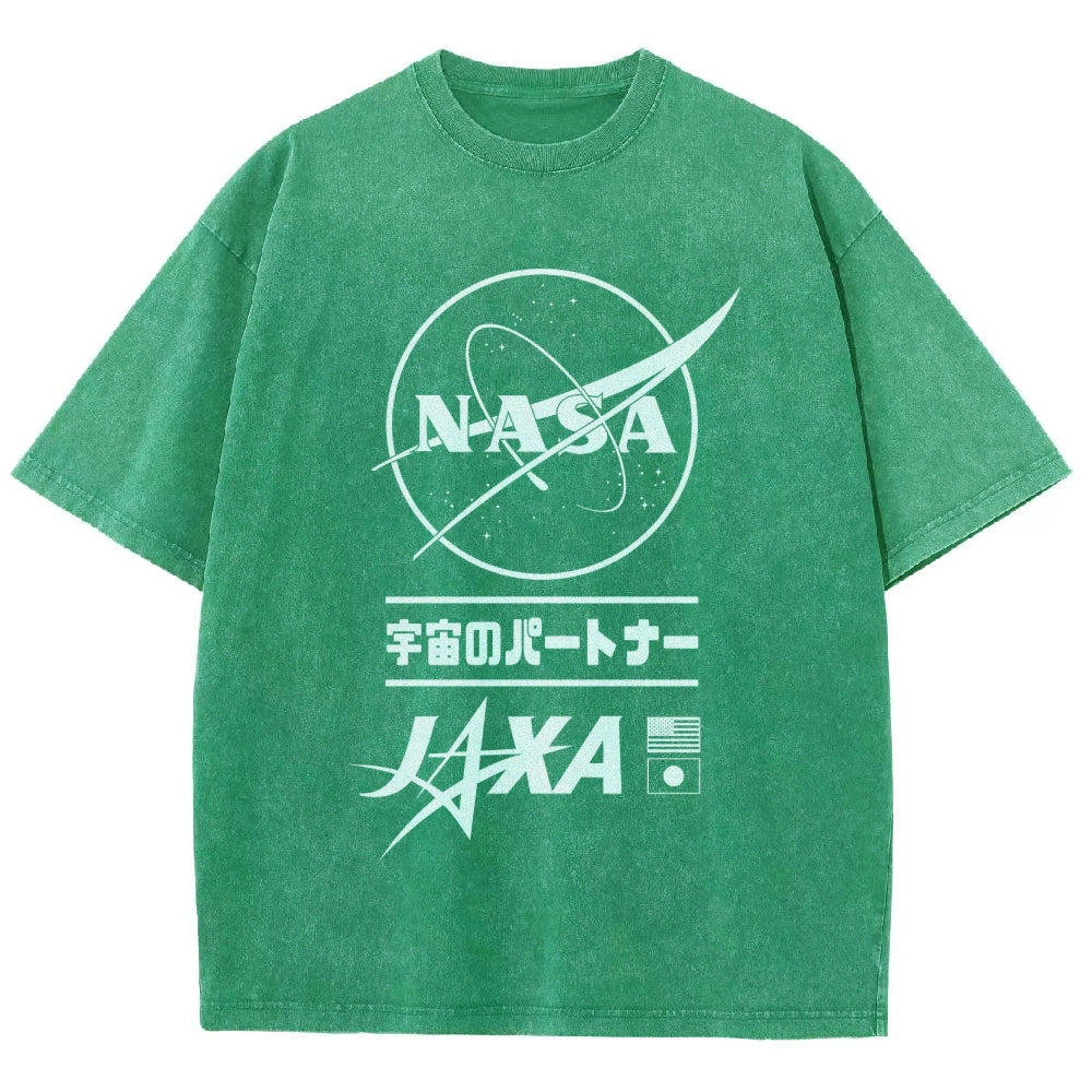 NASA JAXA Space Partners Universe Vintage Wash Japanese Design T-Shirt